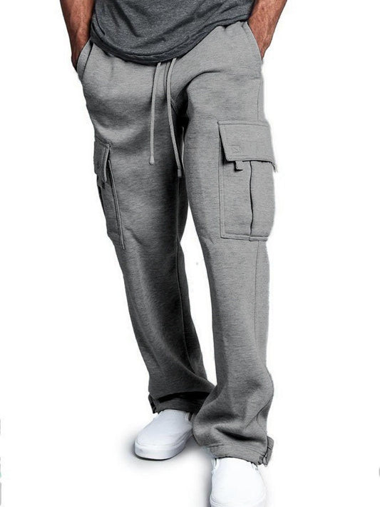 Men's Fleece-Lined Work Casual Pants with Drawstring Ankle and Lots of Pockets