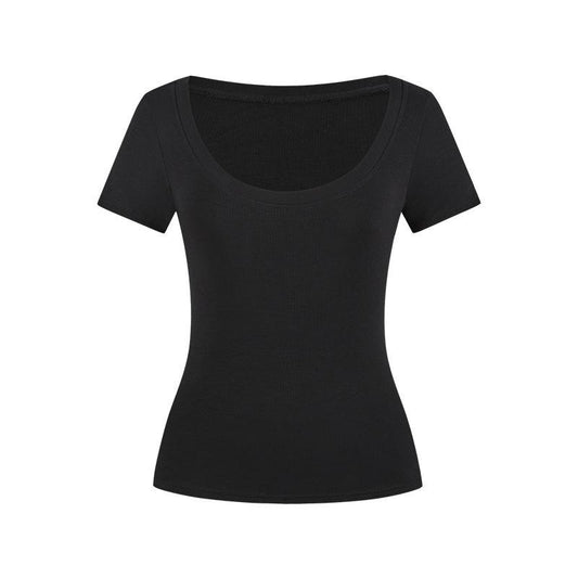 U-neck, short-sleeved, T-shirt, straight shoulder